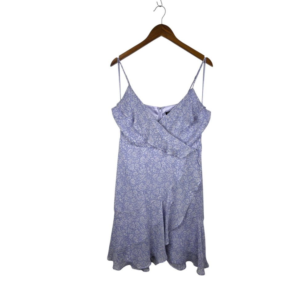 Express Dress Womens Medium Purple Polyester Floral Faux Wrap Ruffle Wedding Zip